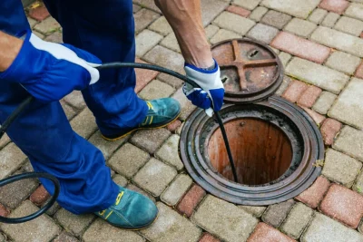 Plumber cleaning an outdoor sewer drain in Lawndale