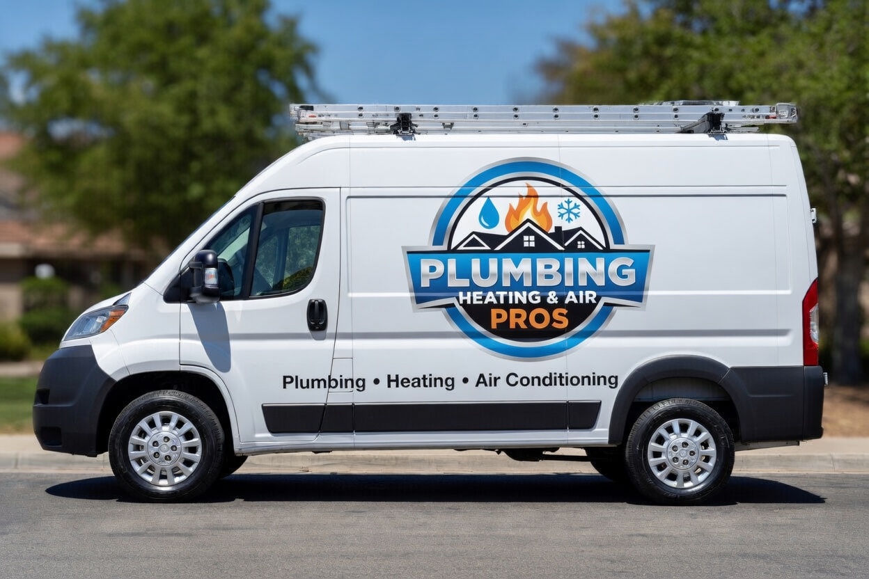Local plumbing heating and air service van serving Lawndale